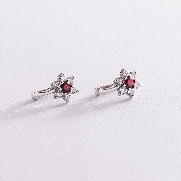 Золоті дитячі сережки "Квіточки" з фіанітами с04820 від ювелірного магазину Онікс