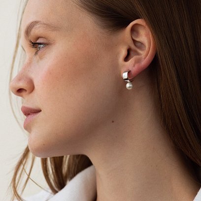 Серебряные серьги - пусеты "Дарла" с жемчугом 7071 №4