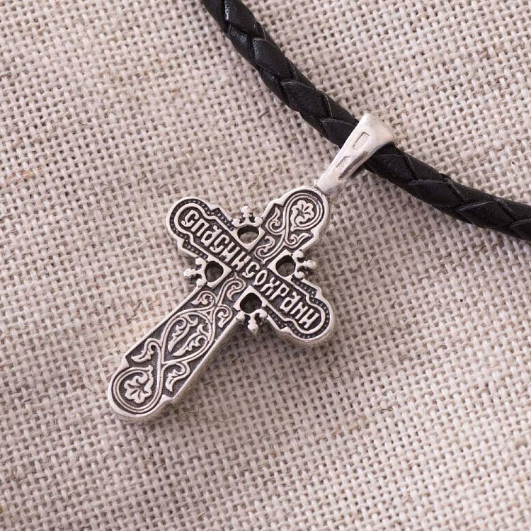 Православный серебряный крест с чернением 131054 от ювелирного магазина Оникс - 1