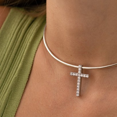 Серебряный крестик с фианитами (кулон под чокер) 1101Pф №2