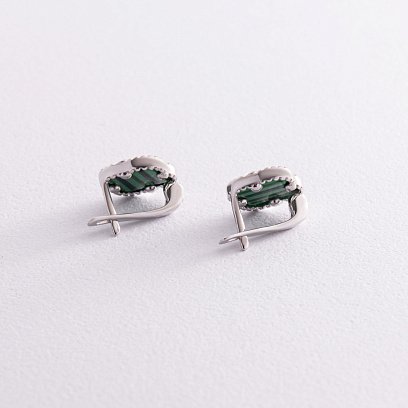 Срібні сережки "Конюшина" синт. малахіт 121589 №5