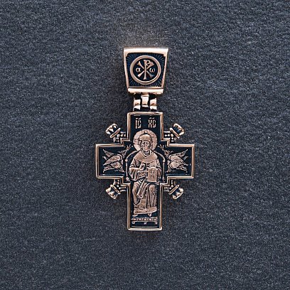 Золотий православний хрест "Ісус Христос "Цар царів". Ікона Божої Матері "Державна" п02407 №5