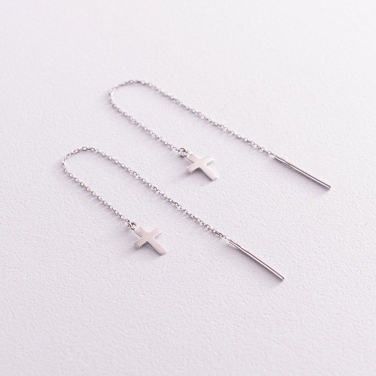 Золоті сережки - протяжки "Хрестики" с07706 від ювелірного магазину Онікс - 1