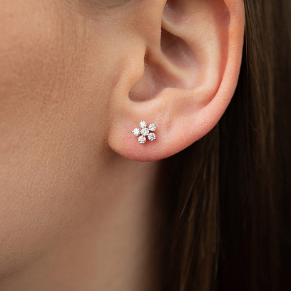 Золоті сережки - пусети "Квіточки" (діаманти) сб0611mi №4