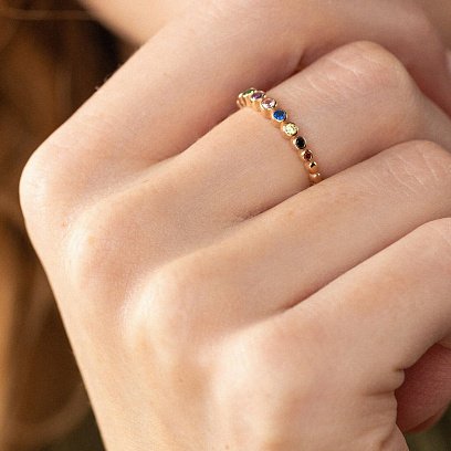 Каблучка з різнокольоровими фіанітами (червоне золото) к07133 №4