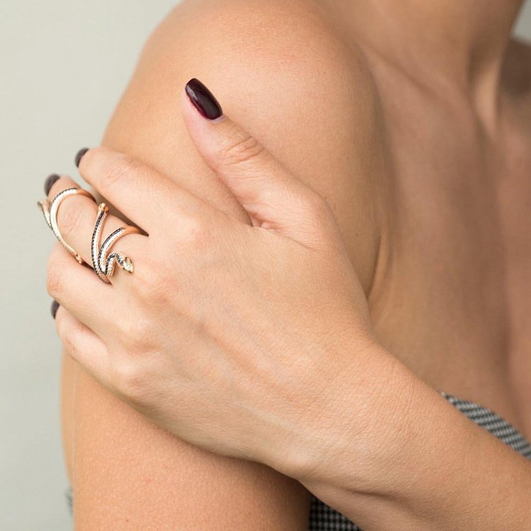 Золотое кольцо на фалангу "Змея" с фианитами к05253 от ювелирного магазина Оникс - 5