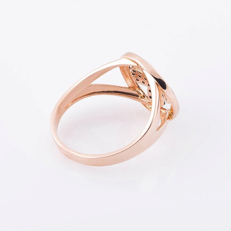 Золотое кольцо "Клевер" с черными фианитами к05180 от ювелирного магазина Оникс - 2