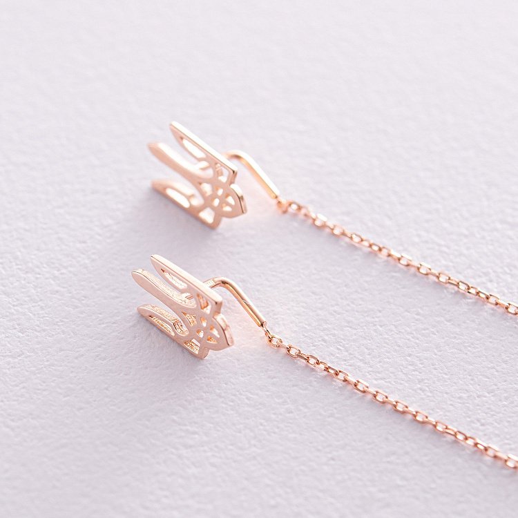 Серьги - протяжки "Герб Украины - Тризуб" (красное золото) с08093 от ювелирного магазина Оникс - 3