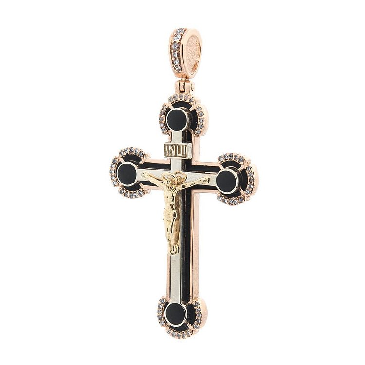 Золотой крест с фианитами и эмалью 2054400-0 от ювелирного магазина Оникс