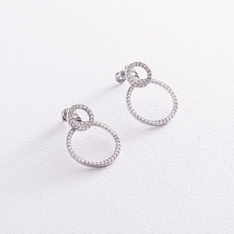 Серебряные серьги - джекеты с фианитами OR116110 от ювелирного магазина Оникс - 1