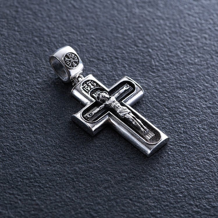 Серебряный крест "Распятие. Спаси и Сохрани" (на укр. языке) кду-21 от ювелирного магазина Оникс