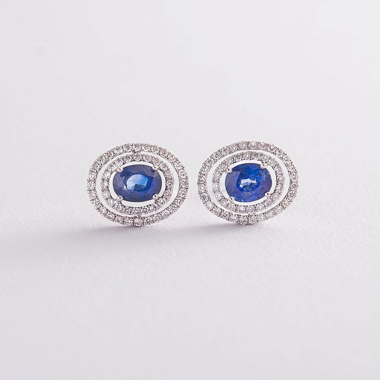 Золотые серьги-гвоздики (сапфир, бриллиант) с335ri от ювелирного магазина Оникс