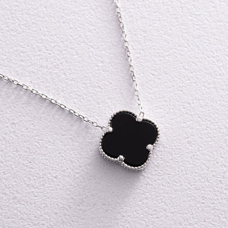 Срібне кольє "Конюшина" з оніксом 18341 від ювелірного магазину Онікс - 2