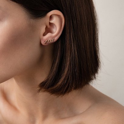 Серьги - клаймберы "Веточки" в красном золоте с07581 №3