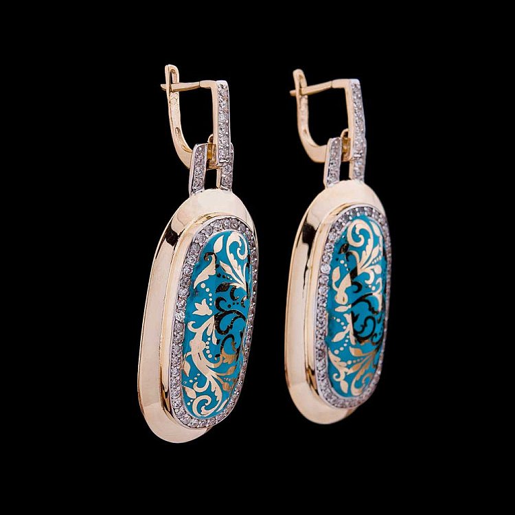 Золоті сережки з емаллю і фіанітами с03847 від ювелірного магазину Онікс - 3