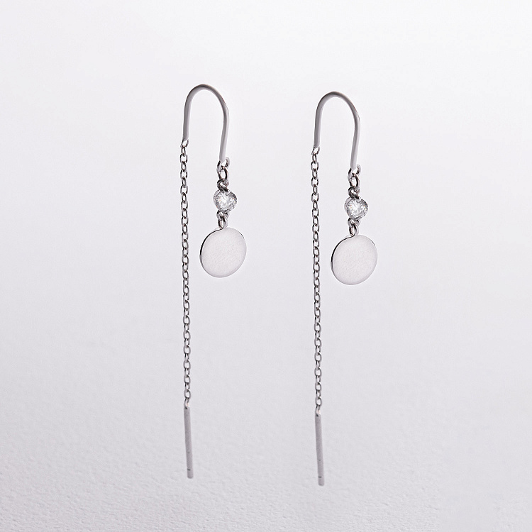 Серебряные серьги-протяжки "Монетки" (фианиты) 12000 от ювелирного магазина Оникс