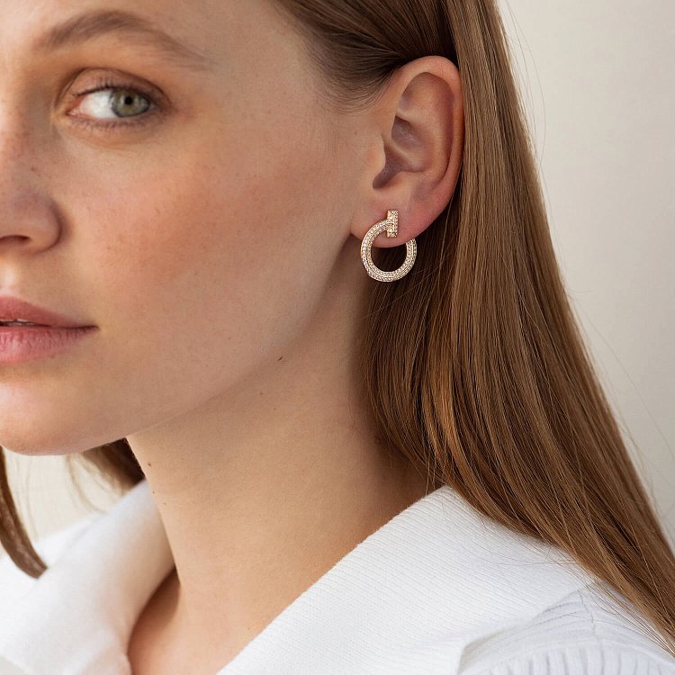 Серьги - пусеты "Evelyn" в желтом золоте (фианиты) с08668 от ювелирного магазина Оникс - 2