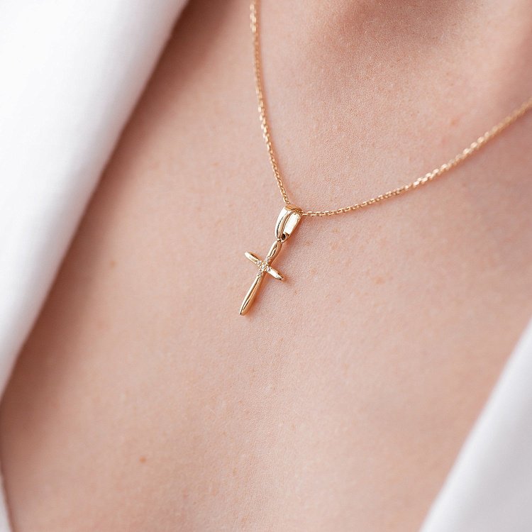 Золотое колье "Крестик" с фианитами кол02193 от ювелирного магазина Оникс - 2