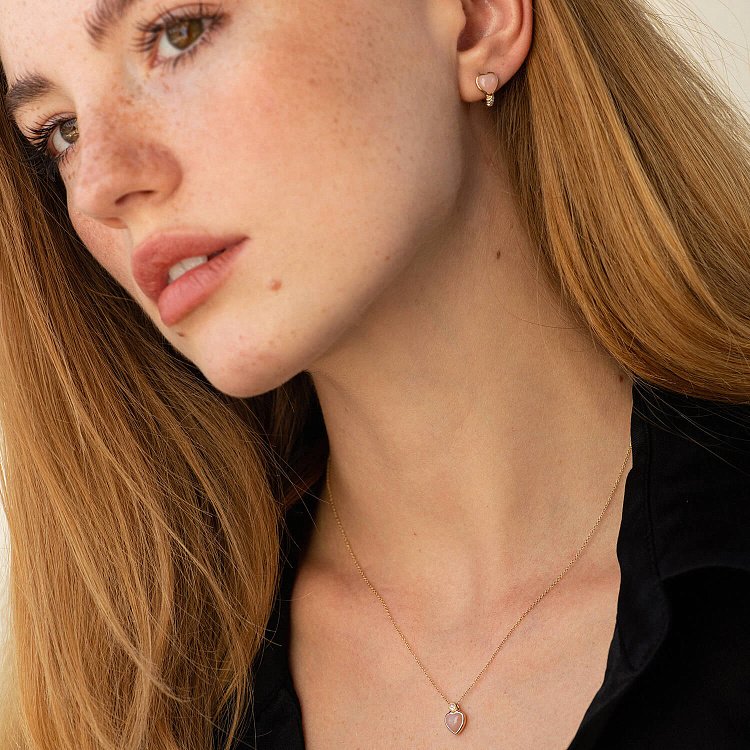 Золоті сережки "Сердечки" (рожевий опал, діаманти) сб0526sc від ювелірного магазину Онікс - 5