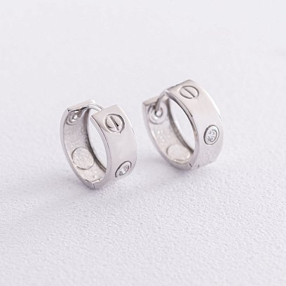 Серьги - кольца "Love" в белом золоте с07313