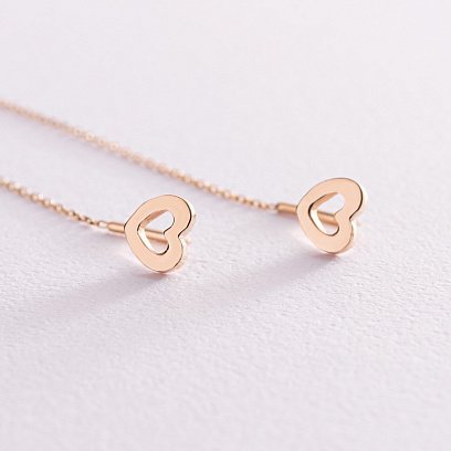 Золоті сережки - протяжки "Сердечки" с07657 №3