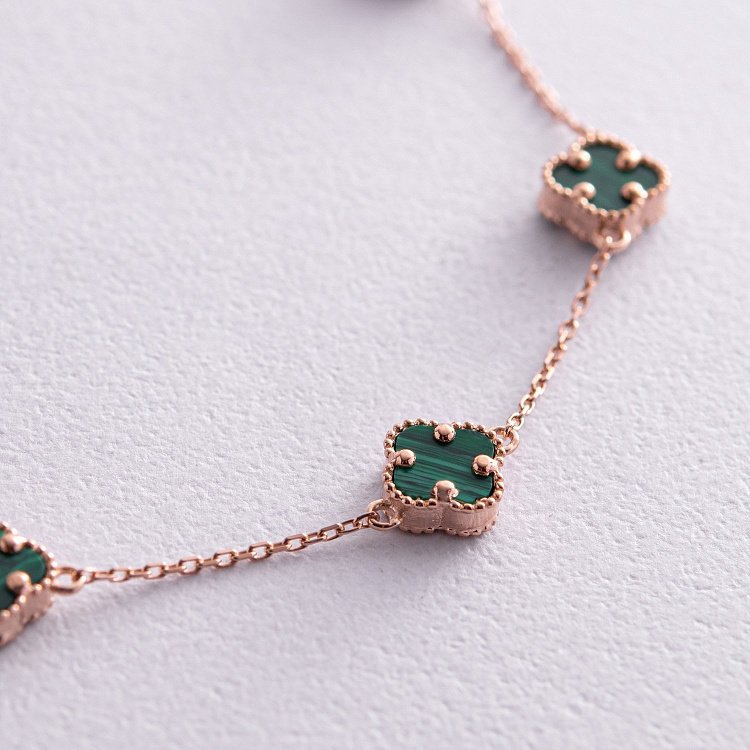 Браслет "Клевер" с малахитом mini (красное золото) б05246 от ювелирного магазина Оникс - 2