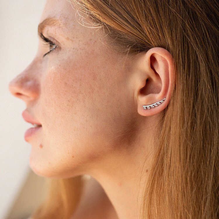 Серебряные серьги - клаймберы "Листики" 122352 от ювелирного магазина Оникс - 3