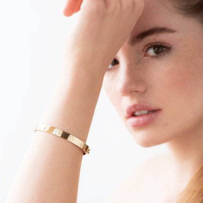 Жесткий браслет "Love" из желтого золота (0.6 см) б04065 №5