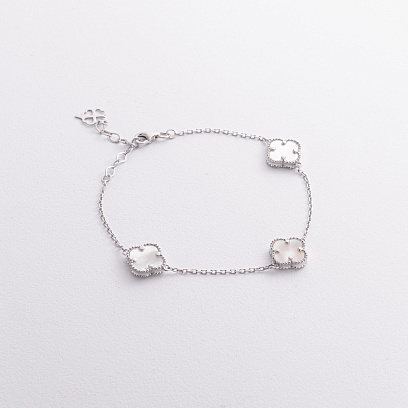 Срібний браслет "Конюшина" (перламутр) 141827