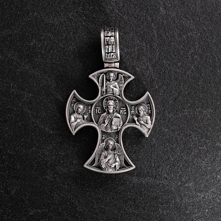 Срібний хрест "Ісус Христос Пантократор. Ангел Хранитель і Святі" 1937 від ювелірного магазину Онікс