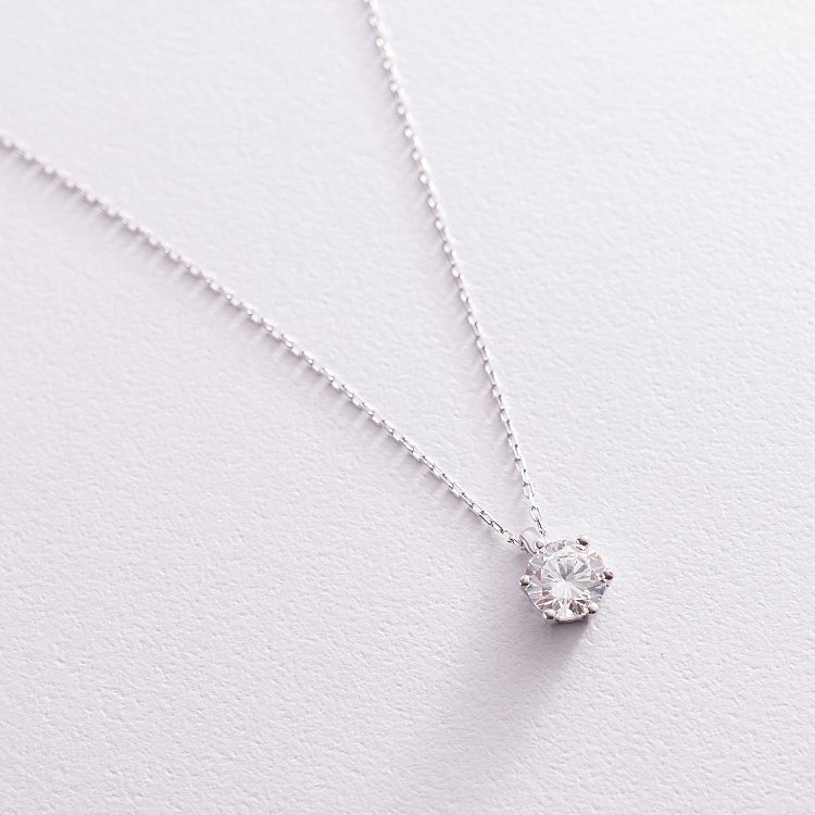 Срібне кольє з одним фіанітом 181141 від ювелірного магазину Онікс