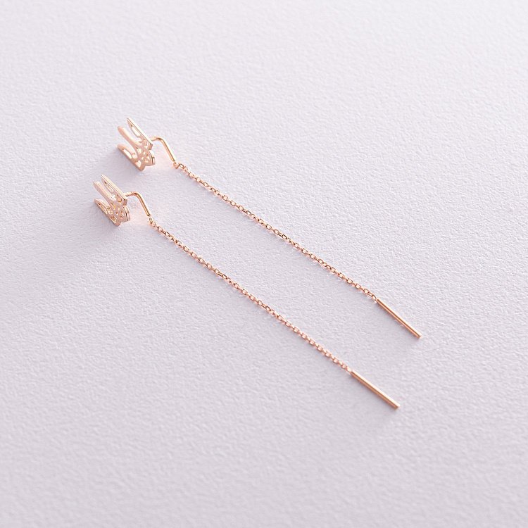 Сережки - протяжки "Герб України - Тризуб" (червоне золото) с08093 від ювелірного магазину Онікс