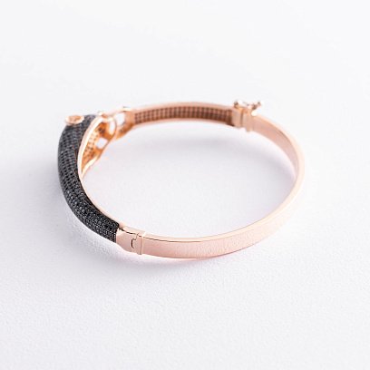 Жорсткий золотий браслет "Пантера" з фіанітами б03807 №5