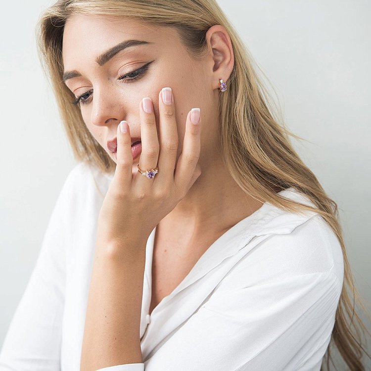 Золотые серьги (аметист, фианит) с04694 от ювелирного магазина Оникс - 4