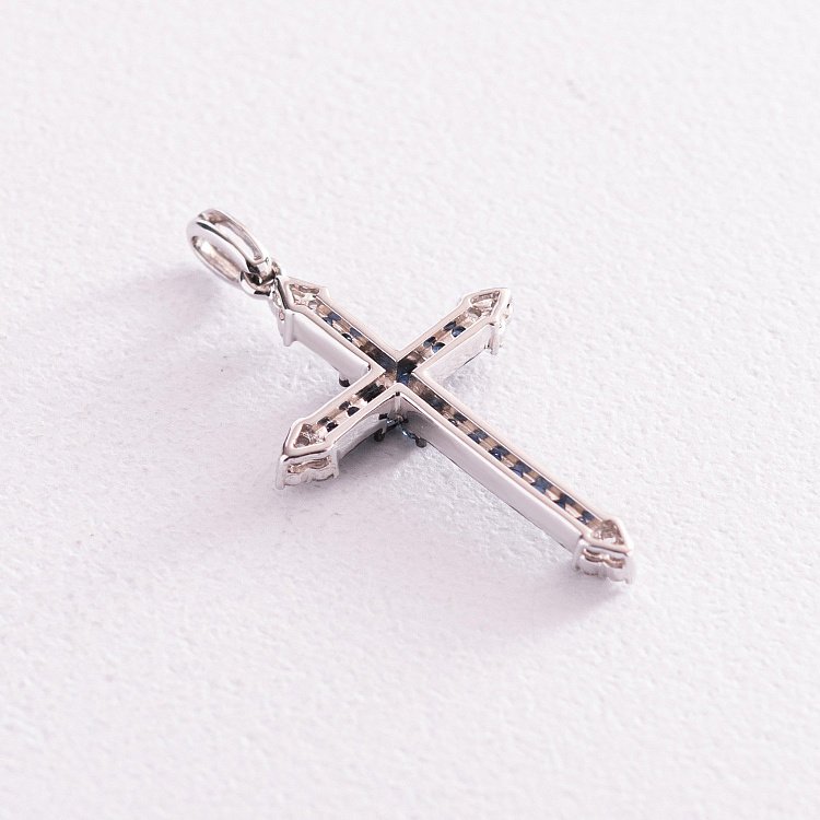 Золотой крестик с синими сапфирами и бриллиантами 1П759-0149 от ювелирного магазина Оникс - 3