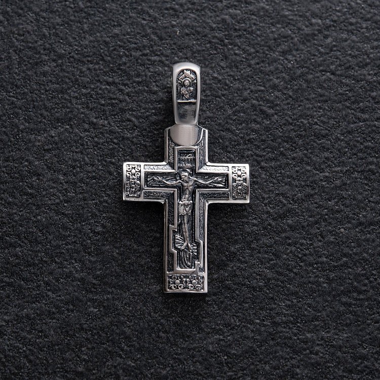 Срібний хрестик "Розп'яття. Молитва до Господа Ісуса Христа" (чорніння) 131543 від ювелірного магазину Онікс