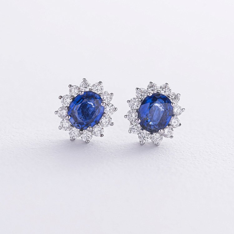 Золотые серьги - пусеты (сапфиры, бриллианты) сб0494gl от ювелирного магазина Оникс