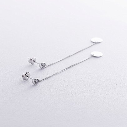 Золотые серьги "Монетки на цепочке" с фианитами с08710 №4