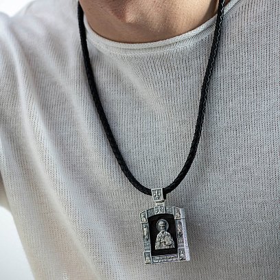 Серебряный кулон "Николай Чудотворец. Отче наш" (эбеновое дерево) 621 №4