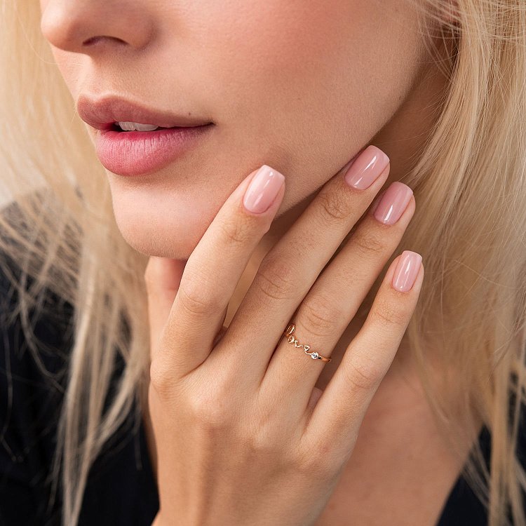 Каблучка "Love" в червоному золоті з фіанітом к06797 від ювелірного магазину Онікс - 4