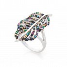 Срібний перстень "Листочок" (різнокольорові фіаніти) 112057 от ювелирного магазина Оникс
