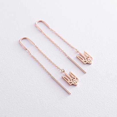 Сережки - протяжки "Герб України - Тризуб" (червоне золото) с07956 №5