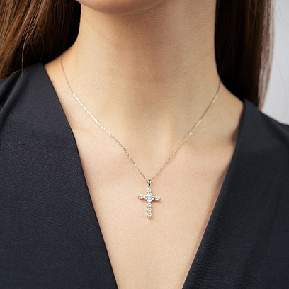 Хрестик у білому золоті з діамантами пб0407ri №4