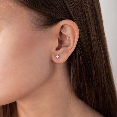 Срібні сережки-пусети з фіанітами 12323 №3