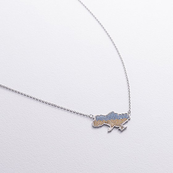 Колье "Карта Украины" в серебре (голубые, желтые фианиты) 4034-2563 №3