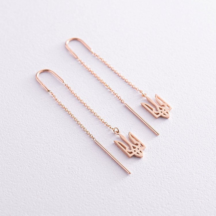 Сережки - протяжки "Герб України - Тризуб" (червоне золото) с07956 від ювелірного магазину Онікс - 4