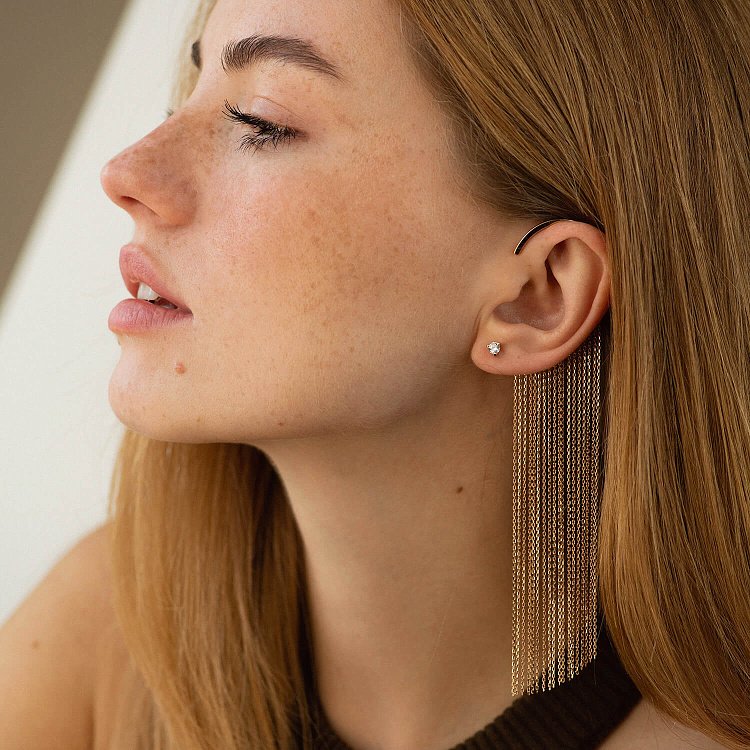 Золотые серьги - пусеты (фианиты) с01569 от ювелирного магазина Оникс - 3