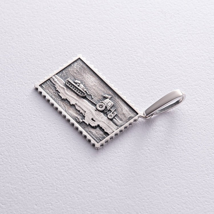 Срібний кулон "Герой на тракторі. Слава Україні" 1005 від ювелірного магазину Онікс - 7