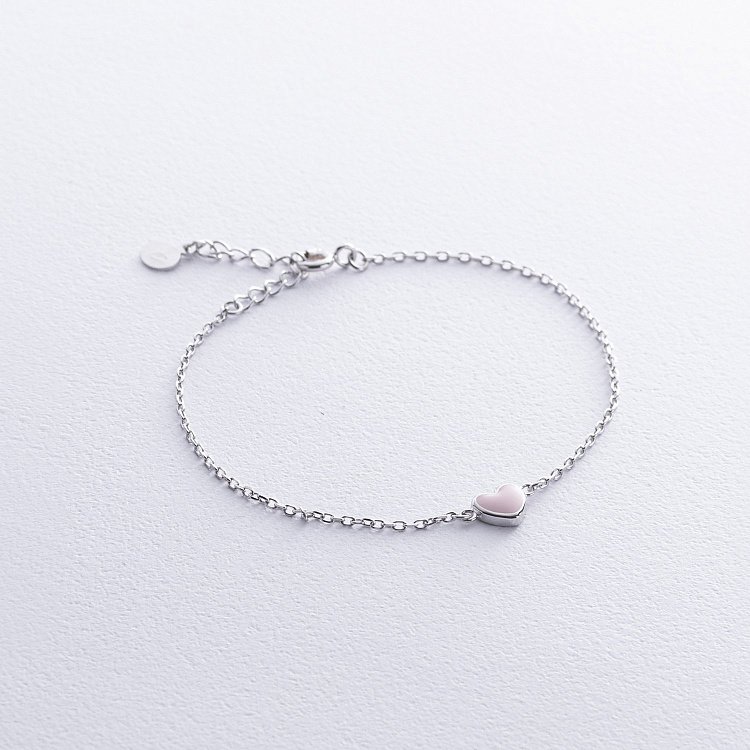 Срібний браслет "Сердечко" (рожева емаль) 141667 від ювелірного магазину Онікс