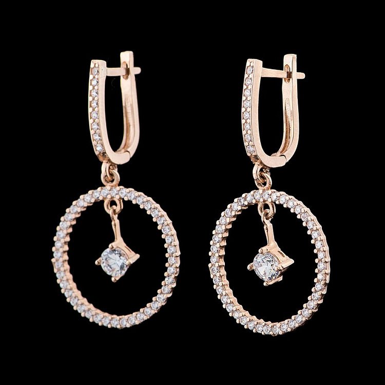 Золоті сережки з фіанітами с01482 від ювелірного магазину Онікс - 1